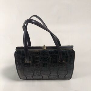 Vintage Black Crocodile-Embossed Handbag